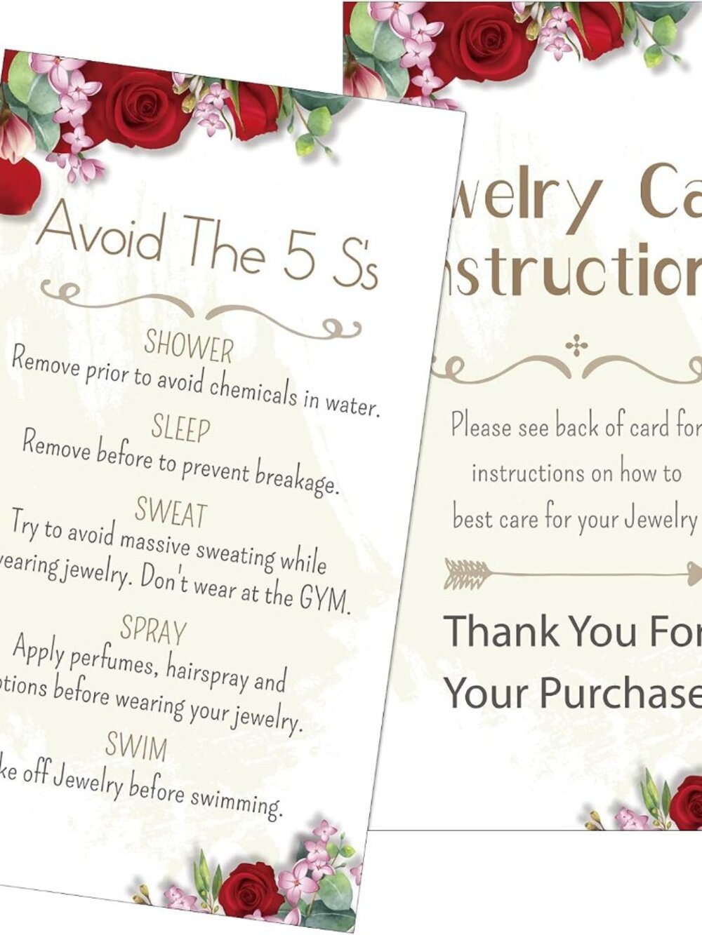 200 Pcs Jewelry Care Instructions Cards Insert 3.5 X 2 Inch Packaging